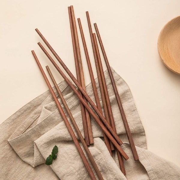 Chopsticks Reusable Chinese Wooden Chopsticks Dishwasher Safe Chopstick,Pack of 10 Natural Health for Cooking Eating,Korean & Japaness Style,9 8 inch Long,Brown
